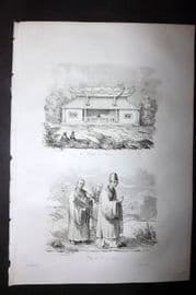 d'Urville 1834 Antique Print. Vietnam - Saigon Temple & Costume