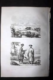 d'Urville 1834 Antique Print. Vietnam - Tourane Da Nang Bay & Costume