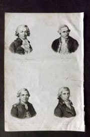 d'Urville 1834 Print. Portraits of Capt. Cook, Bougainville, Perouse, Baudin