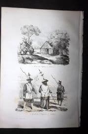 d'Urville 1834 Print. Vietnam - Tourane Da Nang Elephants & Military Costume