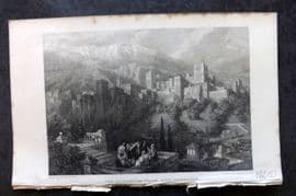 David Roberts Spain 1835 Antique Print. Alhambra from the Albaycin