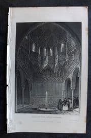 David Roberts Spain 1835 Antique Print. Hall of the Abencerages