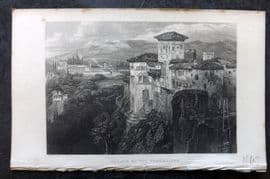 David Roberts Spain 1835 Antique Print. Palace of the Generalife