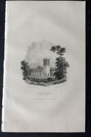 Finden & Byron 1833 Antique Print. Hucknall Church, Nottinghamshire