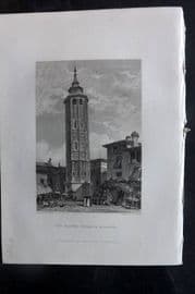 Finden & Lord Byron 1834 Antique Print. Leaning Tower of Saragoza, Spain