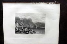 Fisher (Pub) 1844 Antique Print. Castle of Chillon, Lake of Geneva, Switzerland