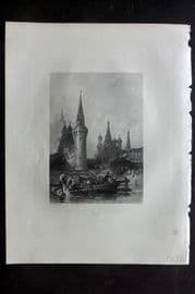 Fisher (Pub) 1844 Antique Print. Church of Vasili Blacennoi, Moscow Russia