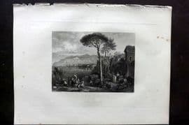 Fisher (Pub) 1844 Antique Print. Plain & Bay of Sorrento, Italy