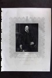 Gaspey C1860 Antique Portrait Print. Ambrose Dudley, Earl of Warwick