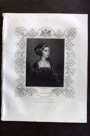 Gaspey C1860 Antique Portrait Print. Anne Bullen Boleyn