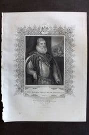 Gaspey C1860 Antique Portrait Print. Charles Howard, First Earl of Nottingham