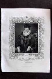Gaspey C1860 Antique Portrait Print. Edward Clinton, Earl of Lincoln