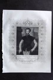 Gaspey C1860 Antique Portrait Print. Edward Courtenay, Earl of Devonshire