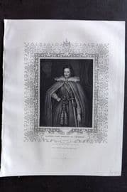 Gaspey C1860 Antique Portrait Print. Edward, Lord Herbert of Cherbury