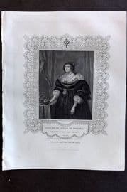 Gaspey C1860 Antique Portrait Print. Elizabeth, Queen of Bohemia