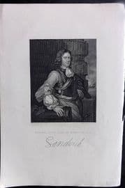 Gaspey C1860 Portrait Print. Edward First Earl of Sandwich