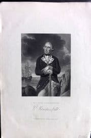 Gaspey C1860 Portrait Print. Rear Admiral Richard Kempenfelt