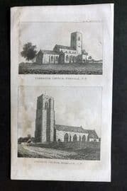 Gentleman's Mag. 1820's Print. Carbrook & Griston Church, Norfolk