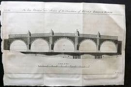 Gentleman's Mag. C1770 Print. East Elevation of Essex Bridge, Dublin