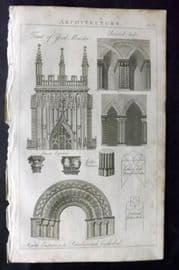 Good 1813 Antique Print. Architecture. York Minster & Peterborough Cathedral 15