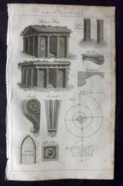 Good 1813 Antique Print. Architecutre. Ancient Huts, Gothic Columns etc 16