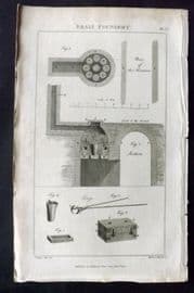 Good 1813 Antique Print. Brass Foundery. Plan of Air Furnace 75