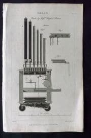 Good 1813 Antique Print. Organ made by Flight & Robson 125