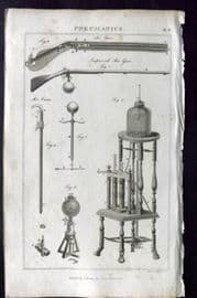 Good 1813 Antique Print. Pneumatics. Air Gun, Air Crane 08