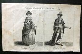 Hughson 1805 Antique Costume Print. Lady Mayoress. Lord Mayor. London