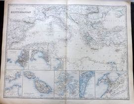 Johnston 1861 Large Antique Map. Basin of the Mediterranean