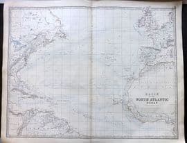 Johnston 1861 Large Antique Map. Basin of the North Atlantic Ocean