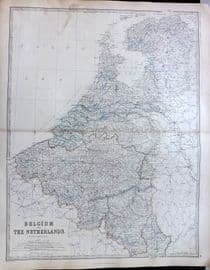 Johnston 1861 Large Antique Map. Belgium and the Netherlands