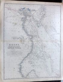Johnston 1861 Large Antique Map. Egypt, Arabia Petraea and Lower Nubia