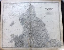 Johnston 1861 Large Antique Map. England and Wales. Northern Sheet
