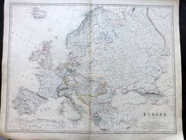 Johnston 1861 Large Antique Map. Europe