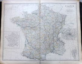 Johnston 1861 Large Antique Map. France in Departments