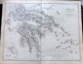 Johnston 1861 Large Antique Map. Greece and the Ionian Islands