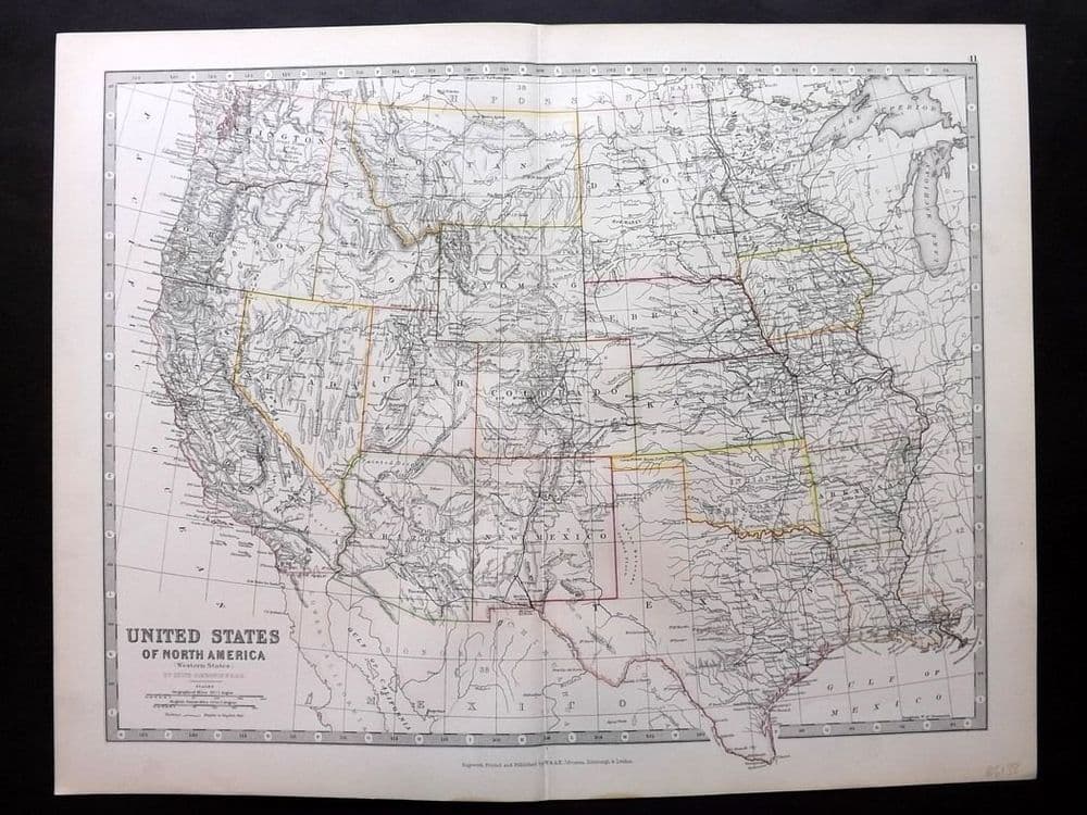 Johnston 1883 Antique Map United States of North America Western Sheet