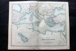 Johnston 1906 Antique Map. Basin of the Mediterranean
