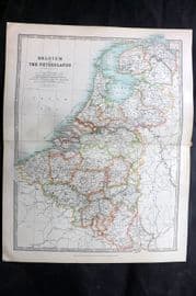 Johnston 1906 Antique Map. Belgium and The Netherlands