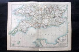 Johnston 1906 Antique Map. England and Wales - Southern Sheet