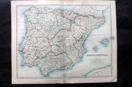 Johnston 1906 Antique Map. Spain and Portugal