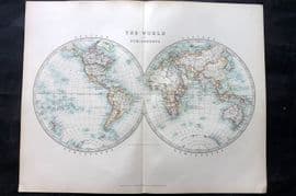 Johnston 1906 Antique Map. World Hemispheres