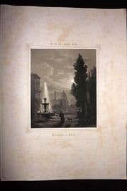 King Ludwig Album 1850's LG Folio Print. Moonlit night in Florence, Italy