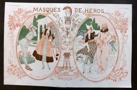 La Via Parisienne 1917 Art Deco Double Print. Masques de Heros by Delaspre