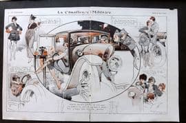 La Vie Parisienne 1917 Art Deco Double Print. La Chauffeure Militaire by Vincent