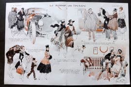 La Vie Parisienne 1917 Art Deco Double Print. Le Retour du Theatre by Vincent