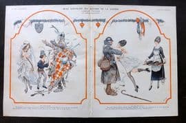 La Vie Parisienne 1917 Art Deco Double. Beau Chevalier Qui Reviens de la Guerre