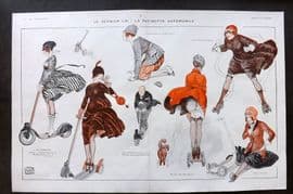 La Vie Parisienne 1917 Art Deco Double. Le Dernier Cri! La Patinette Automobile
