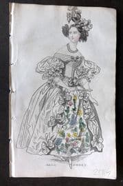Ladies' Cabinet 1834 Hand Colored Fashion Plate. Ball Dress 15